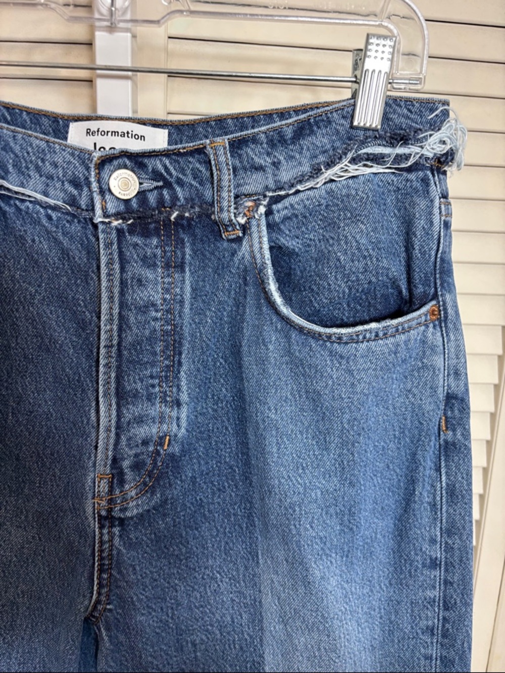 Reformation Two-Tone Reconstructed High Rise Distressed Straight Jeans Sz 30 - Picture 5 of 10